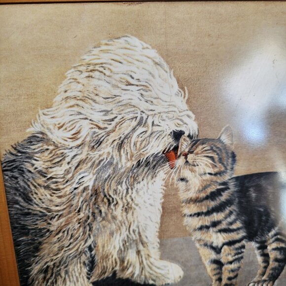 Vintage 1987 Lowell Herrero Framed Print Of Cats & Dogs - Picture 6 of 6